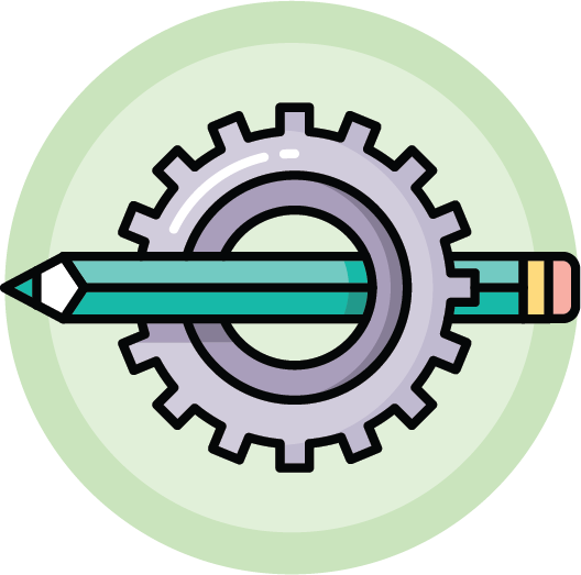 Illustr of a pencil inside a gear